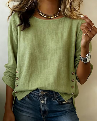 Top Casual Okrągły Dekolt Projekt Guzik