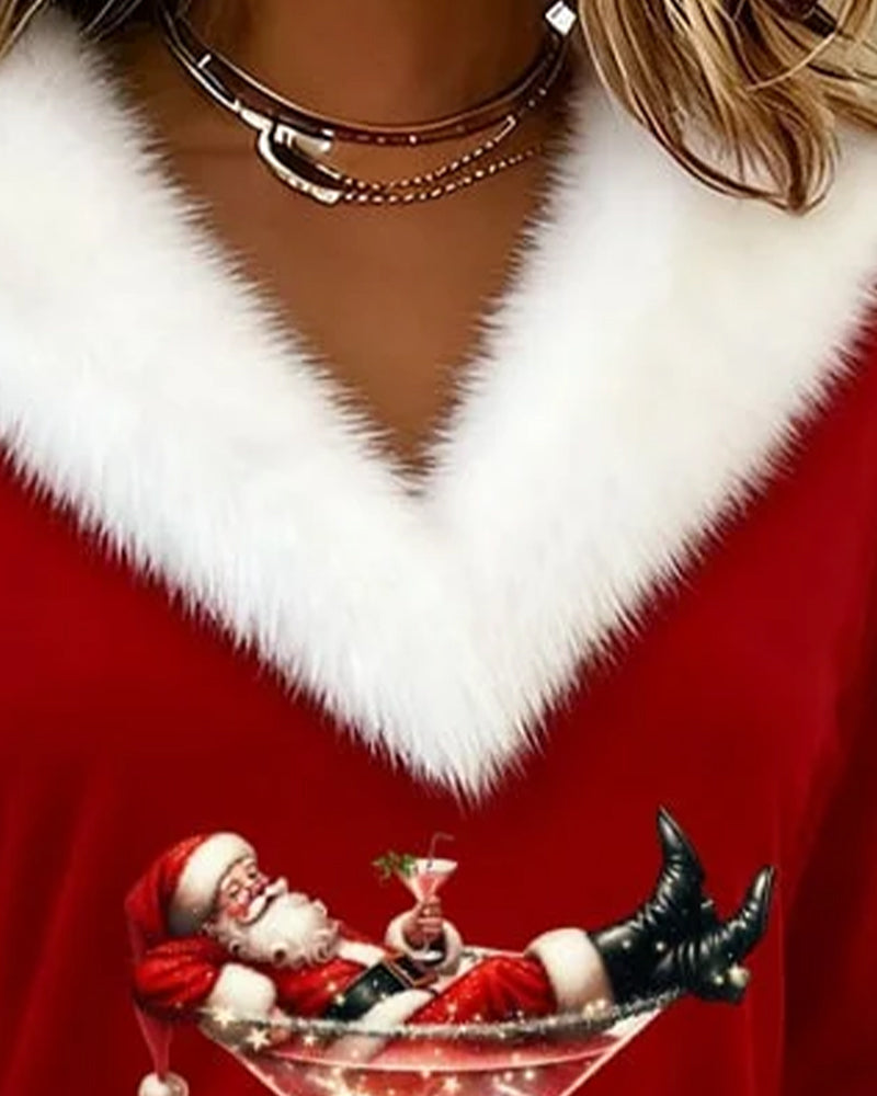 Top Plusz Świąteczny Nadruk Długi Rękaw