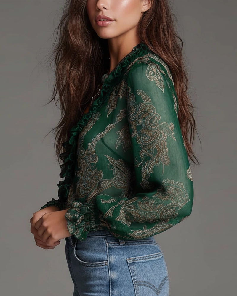 Bluzka Pół-Zamek Falbana Retro