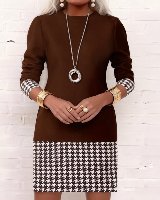 Sukienka Pieski Ząb Wstawki Długi Rękaw