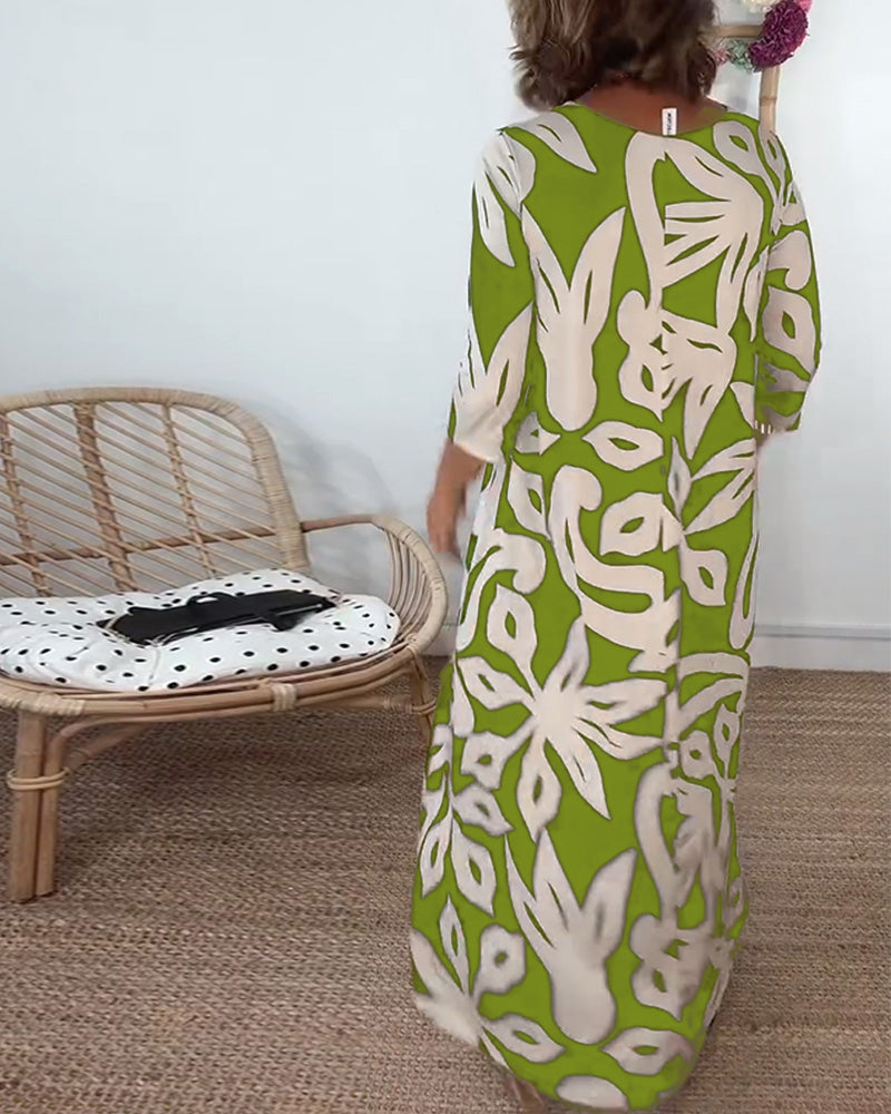 Sukienka Z Okrągłym Dekoltem I Długimi Rękawami Z Wzorem