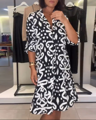 Sukienka Dekolt W Serek Elegancka Nadruk