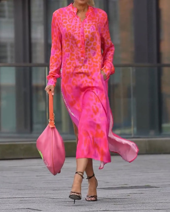 Sukienka Z Długim Rękawem Wzór W Lamparta Rozporek