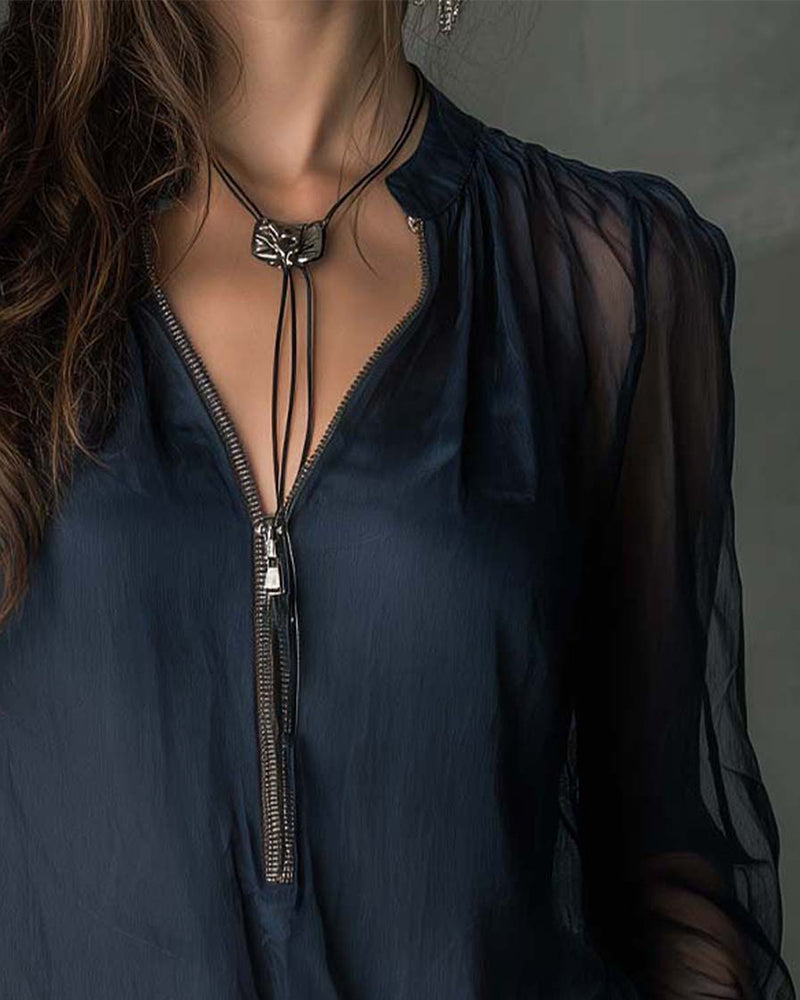 Bluzka Połowa-zamka Siatka Długi-rękaw