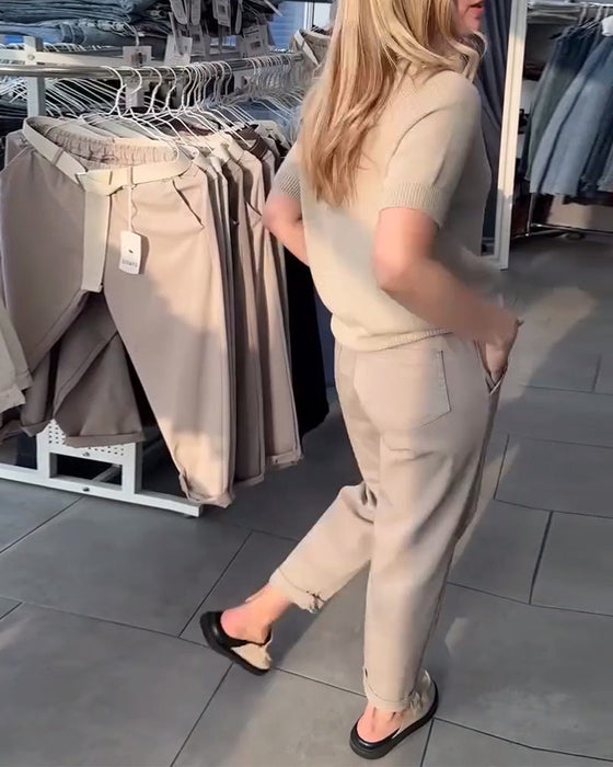 Sweter casualowy, dopasowany, okrągły dekolt, uniwersalny