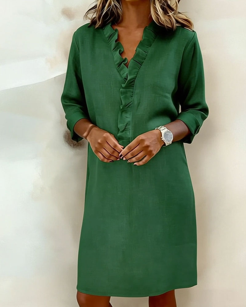 Sukienka Plisowany Dekolt W Serek Jednokolorowa