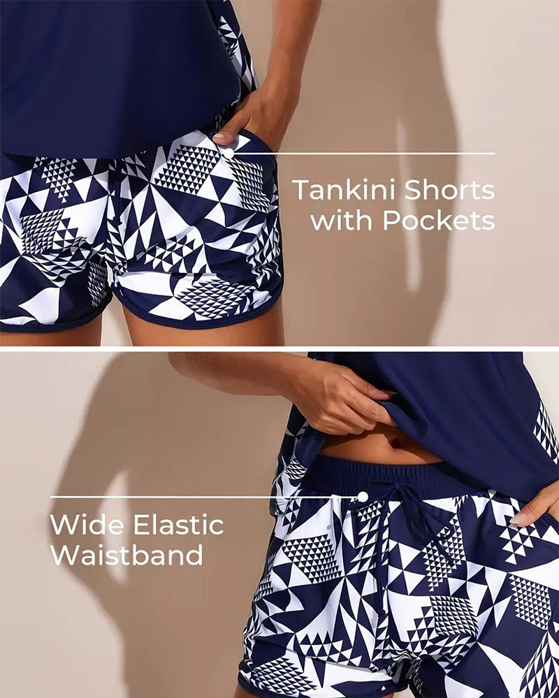 Strój Kąpielowy Tanktop Geometryczny Nadruk Dwuczęściowy