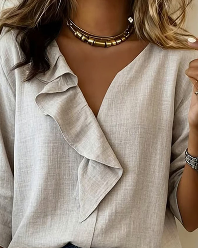 Bluzka Plisowana Jednokolorowa Z Długim Rękawem