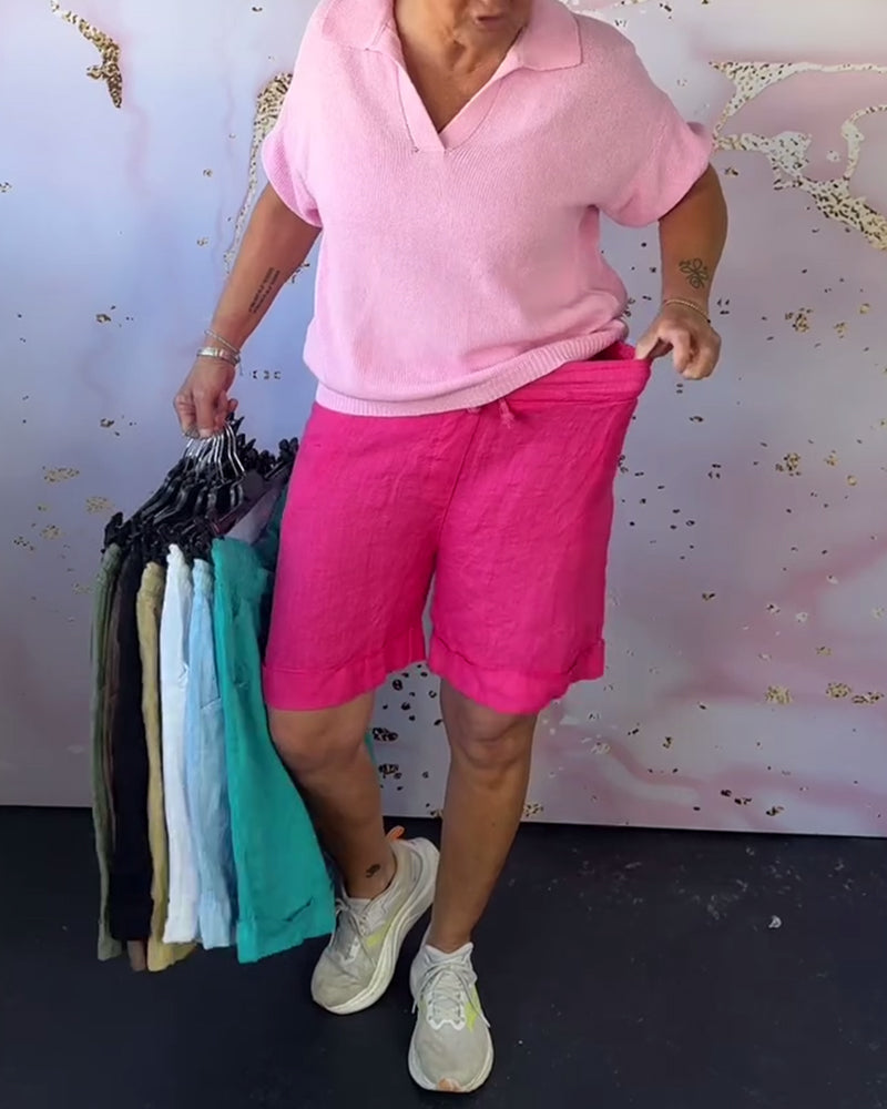 Szorty Jednokolorowe Bawełna I Len Codzienne