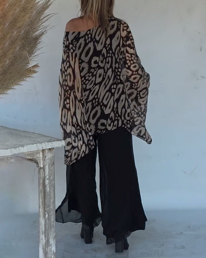 Bluzka Z Długim Rękawem Z Nieregularnym Nadrukiem Nietoperza