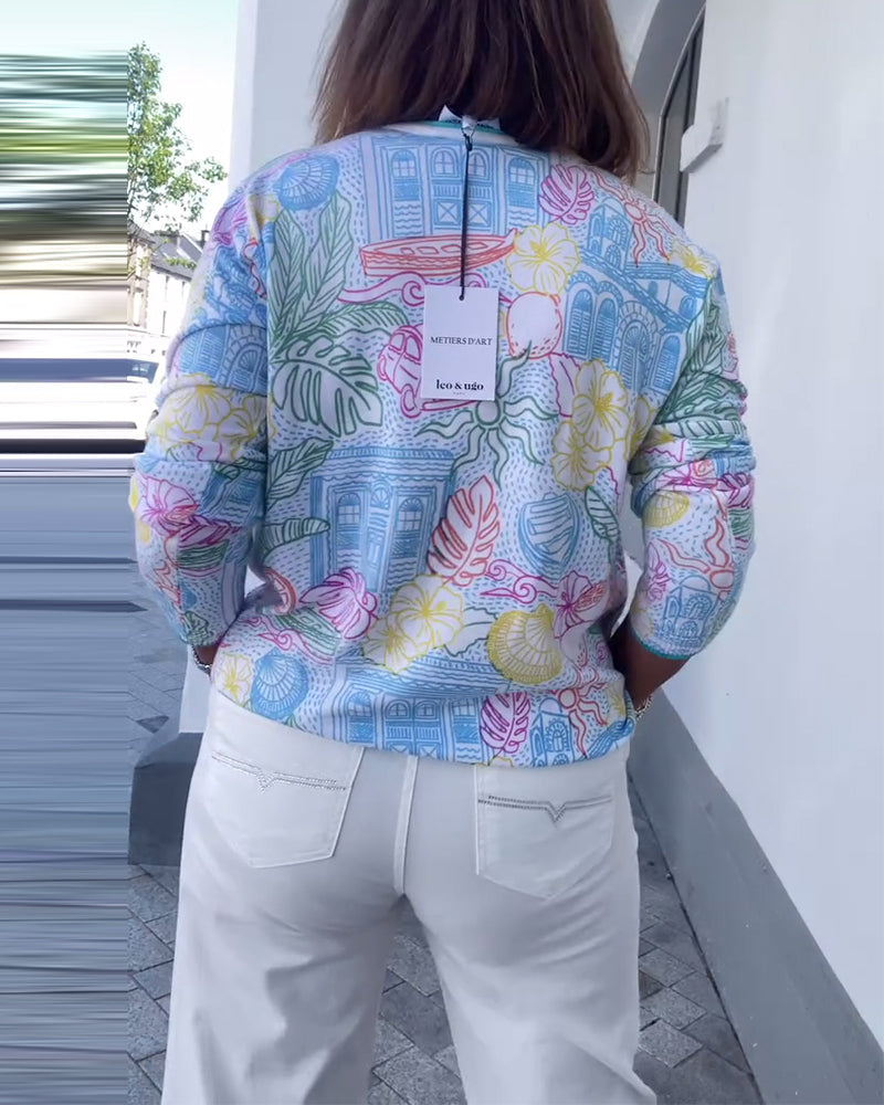 Sweter Z Dekoltem W Serek Z Nadrukiem Modny