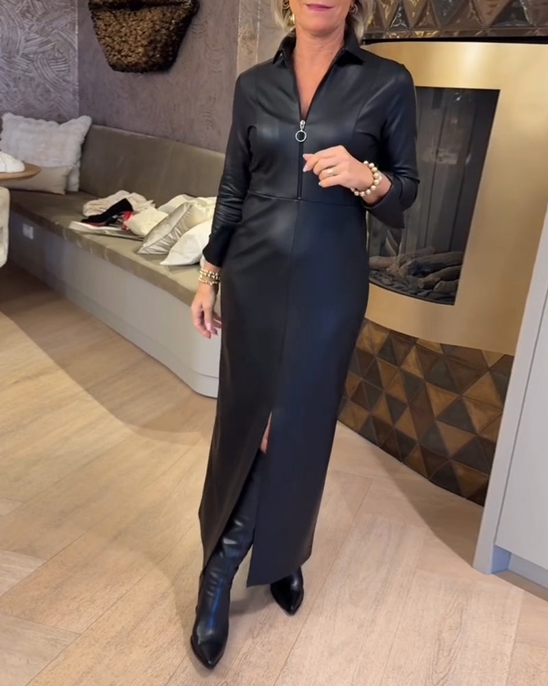 Sukienka Klapa Zamek Błyskawiczny Pu Modna