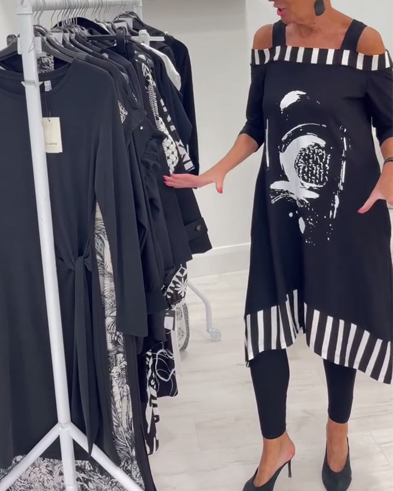 Sukienka Off-Shoulder Nieregularny Luźny Print