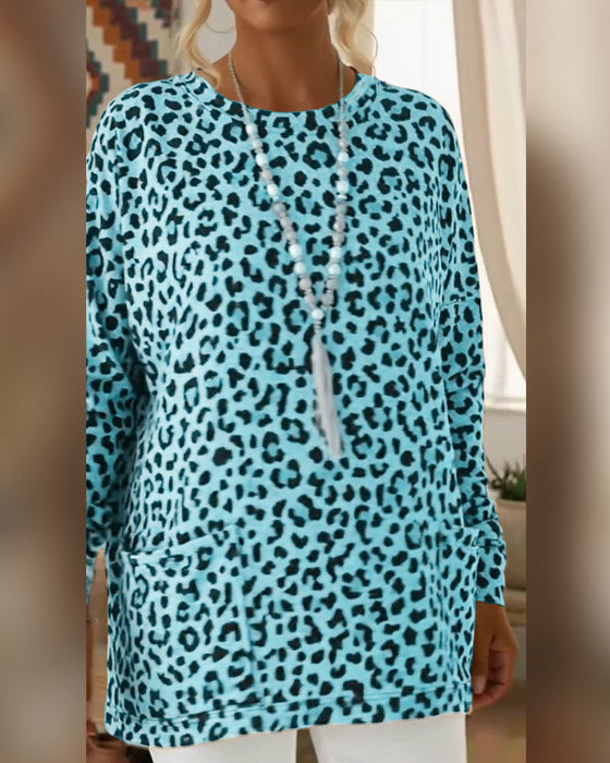 Top Z Leopardzim Printem I Okrągłym Dekoltem