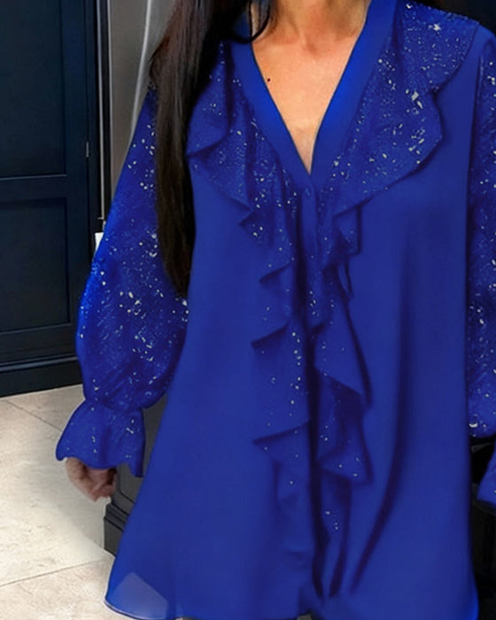 Jednokolorowe Luźne Bluzki Z Falbankami