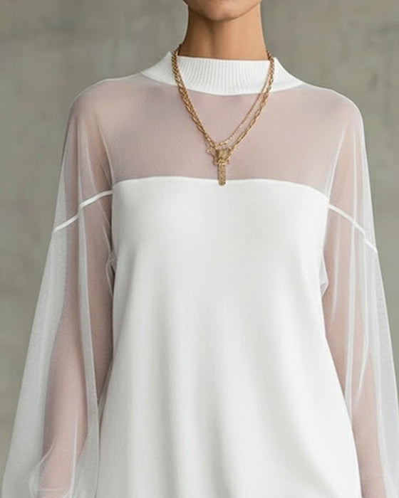 Sukienka Latarenkowy Rękaw Jednokolorowy Patchwork