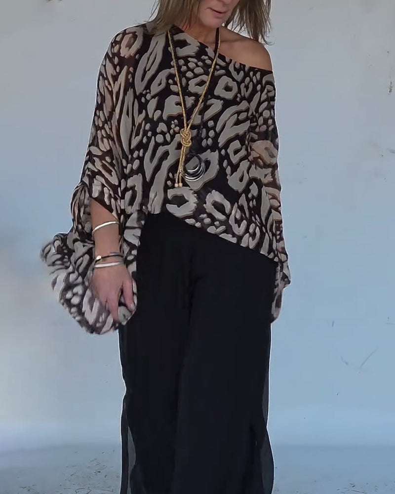 Bluzka Z Długim Rękawem Z Nieregularnym Nadrukiem Nietoperza