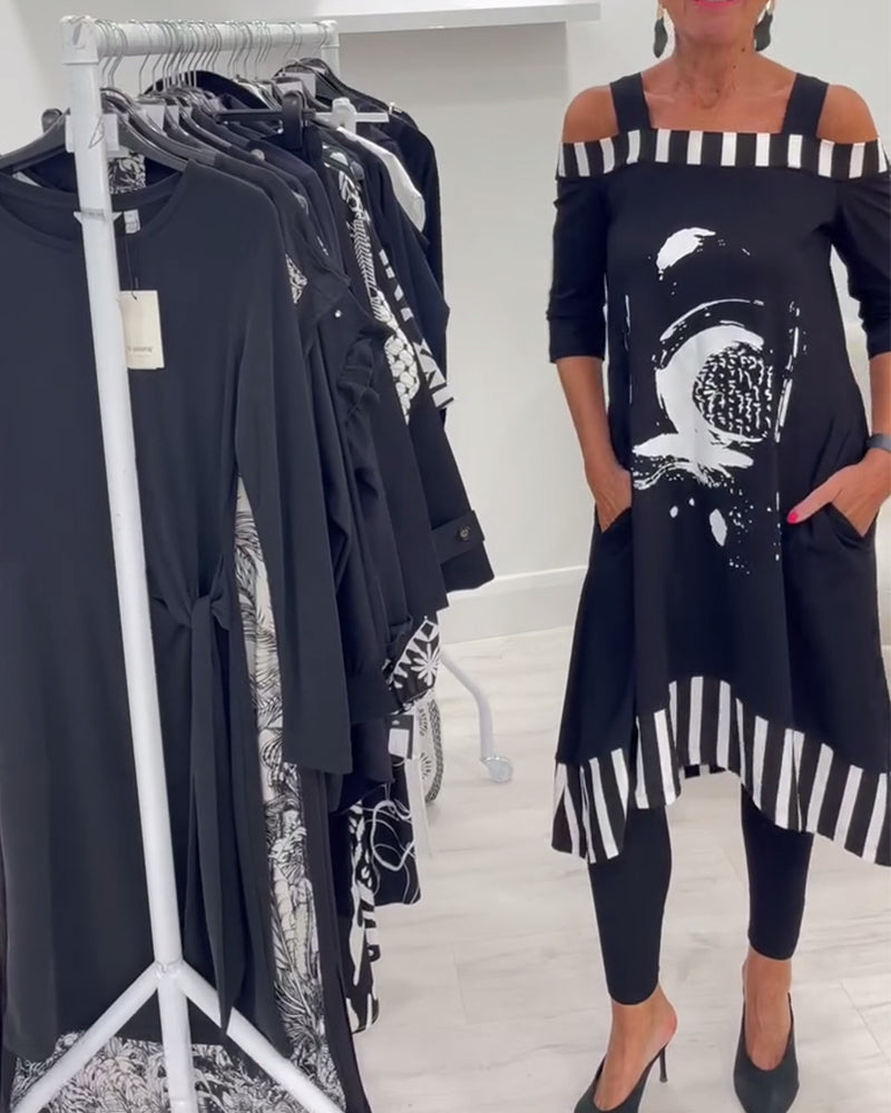 Sukienka Off-Shoulder Nieregularny Luźny Print