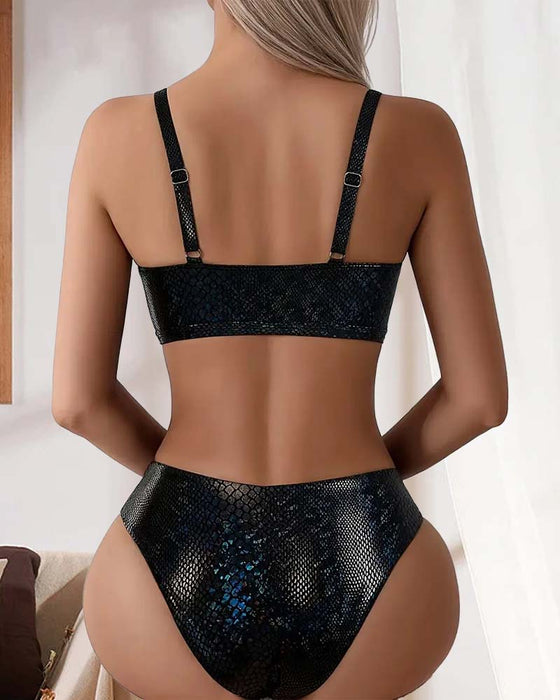 Bikini Wzór Węża Wiązanie Na Piersiach Wysoki Stan Trójkąt