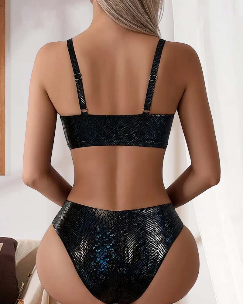 Bikini Wzór Węża Wiązanie Na Piersiach Wysoki Stan Trójkąt