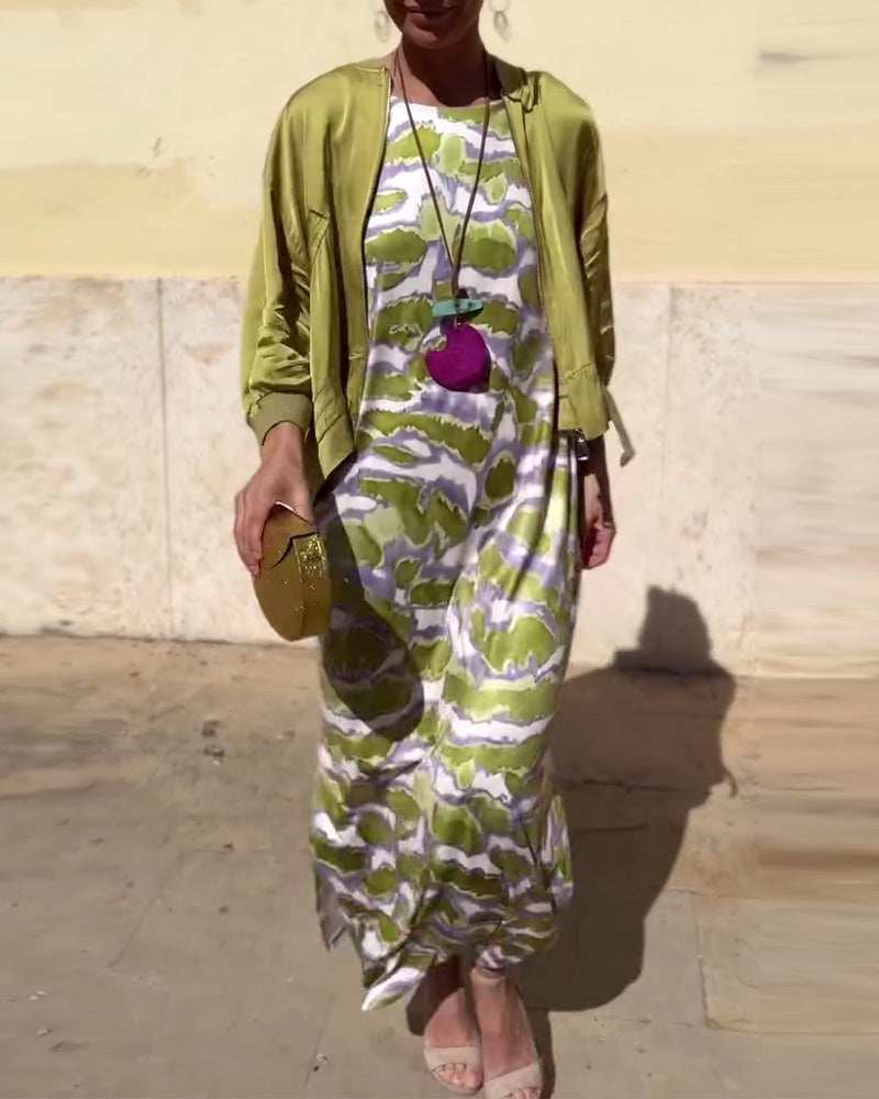 Komplet Bez Rękawów Drukowana Sukienka I Płaszcz