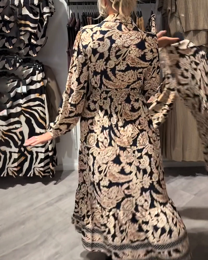 Modna Sukienka Z Kołnierzem I Nadrukiem