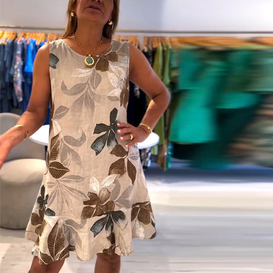 Sukienka Bez Rękawów Okrągły Dekolt Drukowana