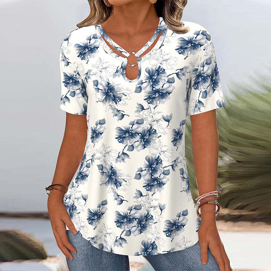 Bluzka Kwiatowy Nadruk Krótki Rękaw