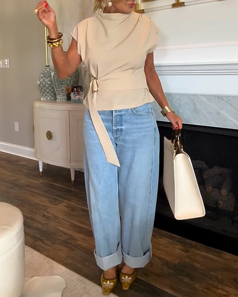 Dopasowana Bluzka w Jednym Kolorze