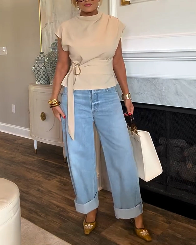 Dopasowana Bluzka w Jednym Kolorze