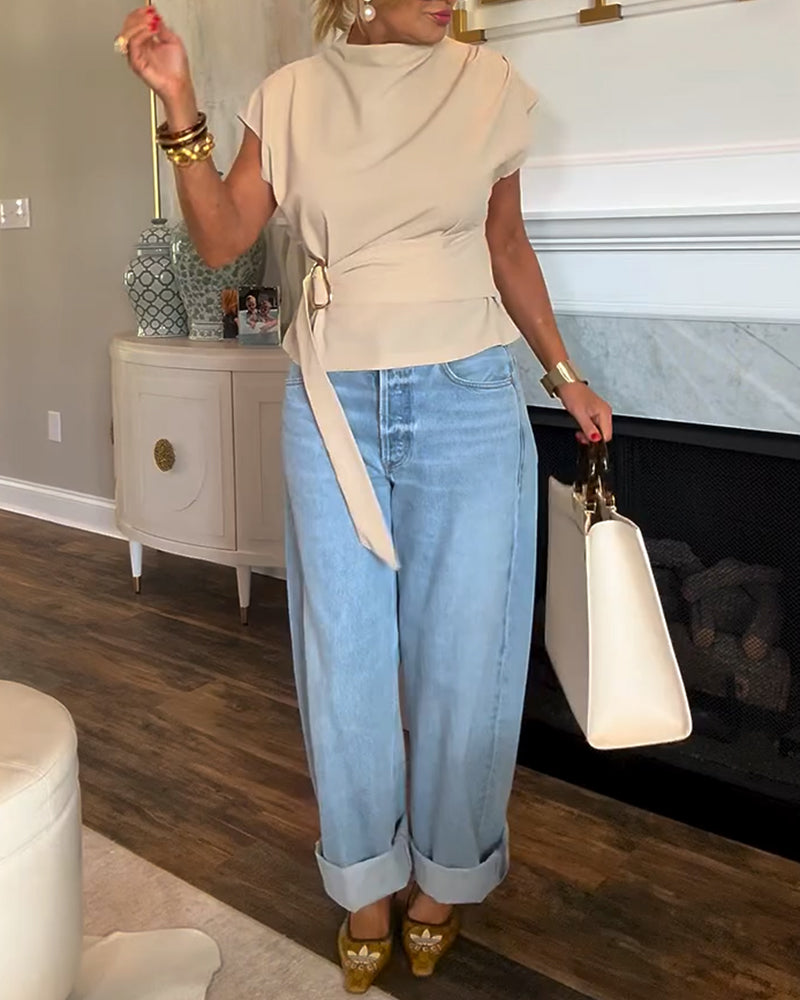 Dopasowana Bluzka w Jednym Kolorze