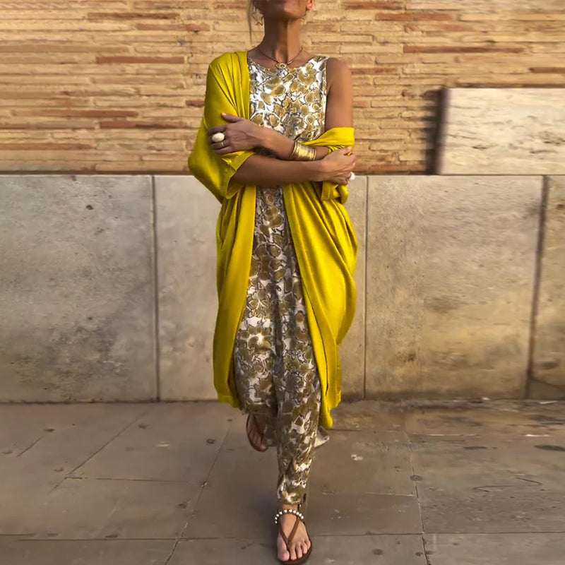 Elegancki dwuczęściowy zestaw z nadrukiem vintage