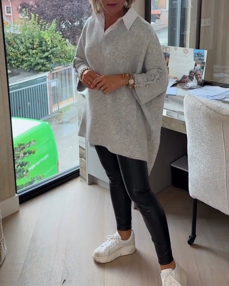 Sweter Z Cechami Dekoltu W Formie V, Przycisków I Asymetrycznej Budowy