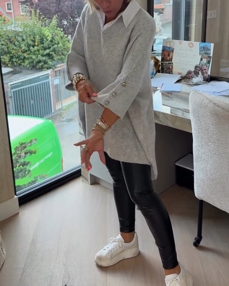 Sweter Z Cechami Dekoltu W Formie V, Przycisków I Asymetrycznej Budowy