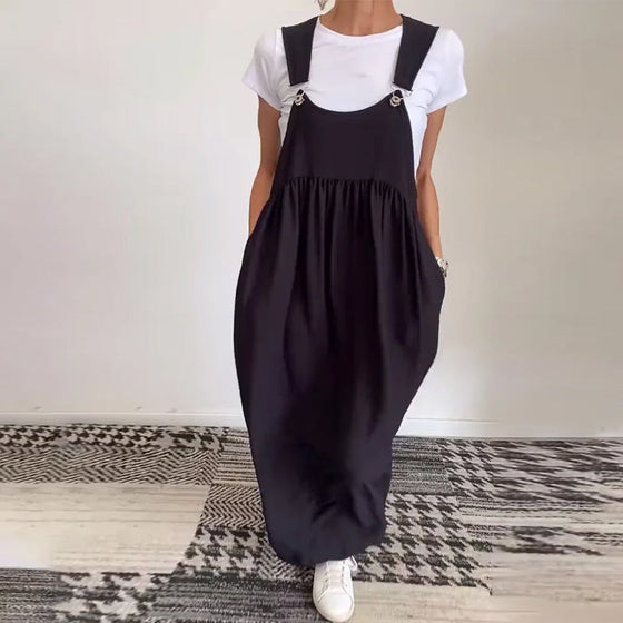 Sukienka casualowa w jednolitym kolorze z szelkami