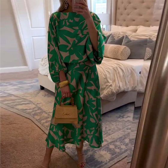 Zestaw Sukienka Codzienna Zadrukowane Rękawy Latarnia Temperament