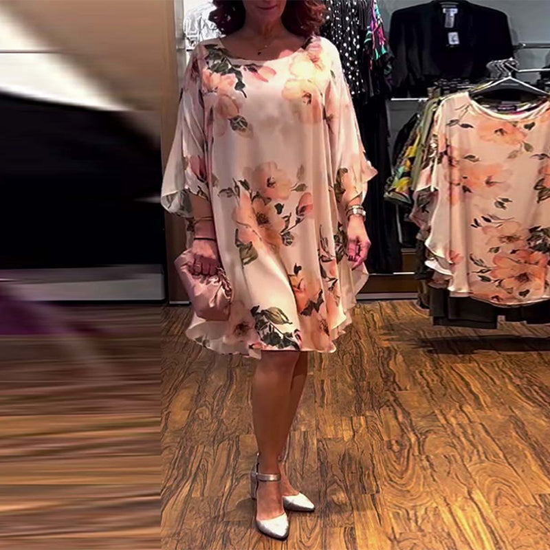 Suknia Drukowany Nietoperzowy Rękaw