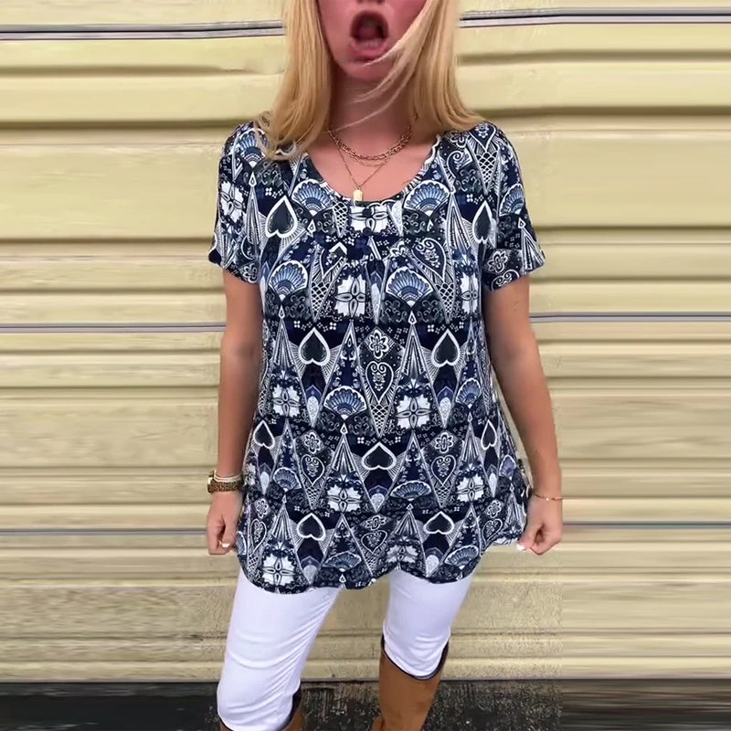 Koszulka casual retro okrągły dekolt nadruk