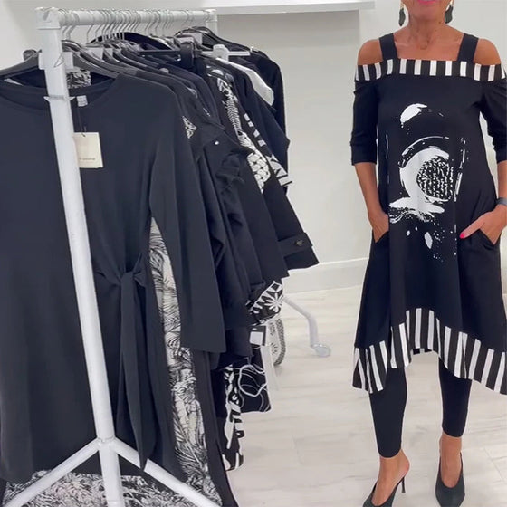 Sukienka Off-Shoulder Nieregularny Luźny Print