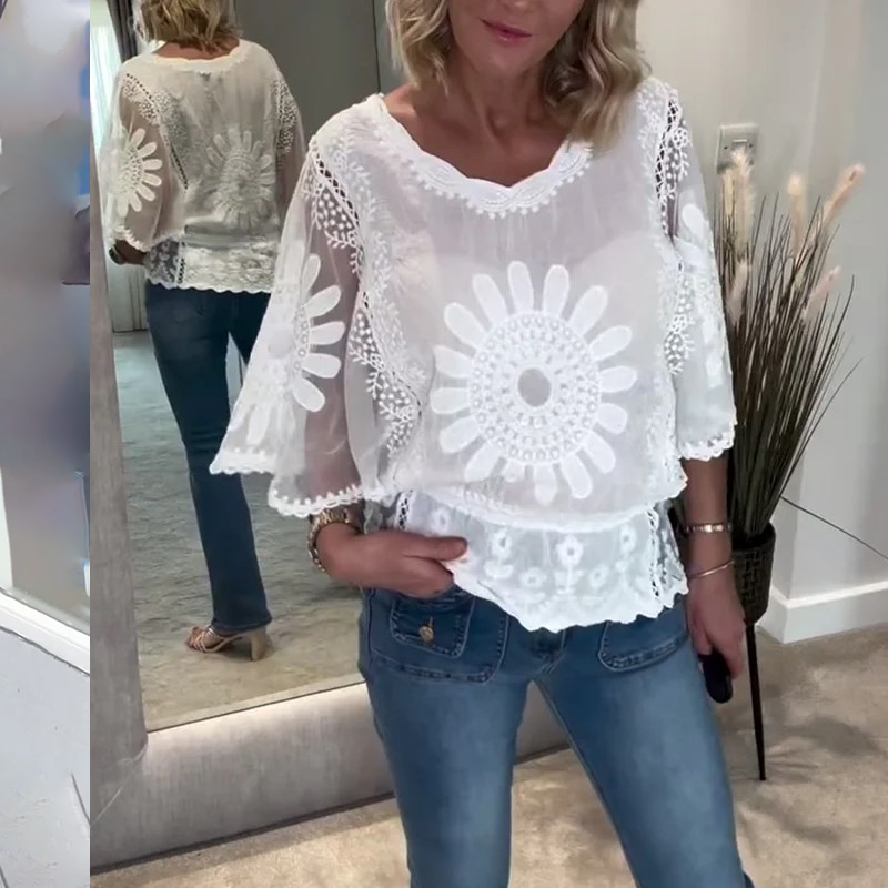 Bluzka Haftowany Nietoperz Koronka