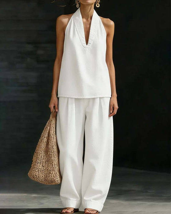 Set Moda Halter Szyja Denim