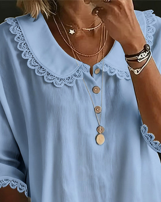 Bluzka Koronka Wstawiony Kołnierzyk Piotrusia Pana