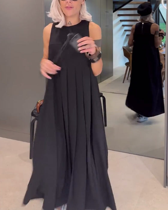 Elegancka sukienka typu tank w jednolitym kolorze z zakładką