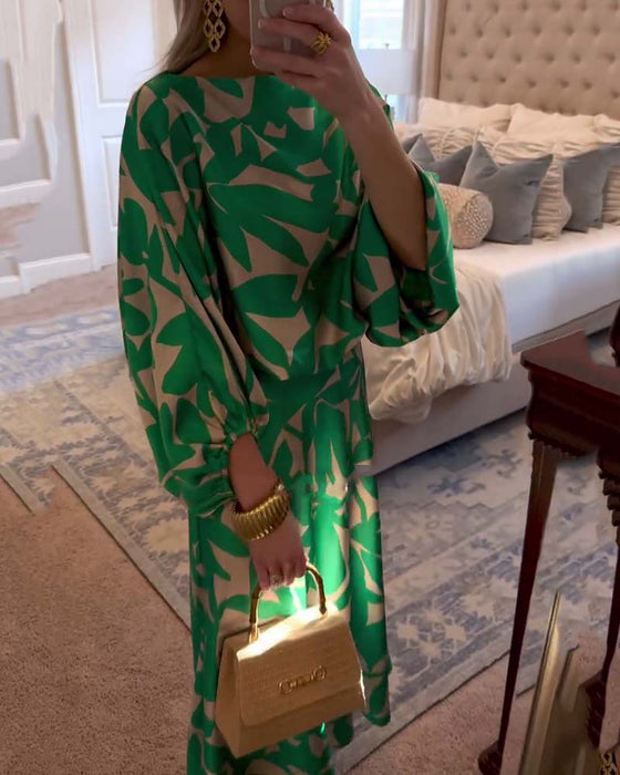 Zestaw Sukienka Codzienna Zadrukowane Rękawy Latarnia Temperament