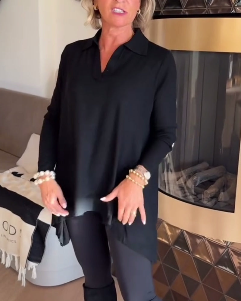 Nierówny Kołnierz Długi Rękaw Top