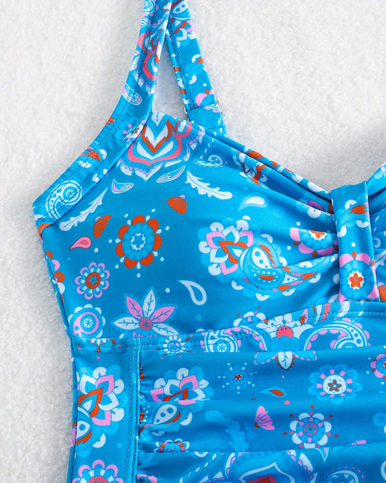 Strój Kąpielowy Kamizelka Plisowany Kwiatowy Jednoczęściowy