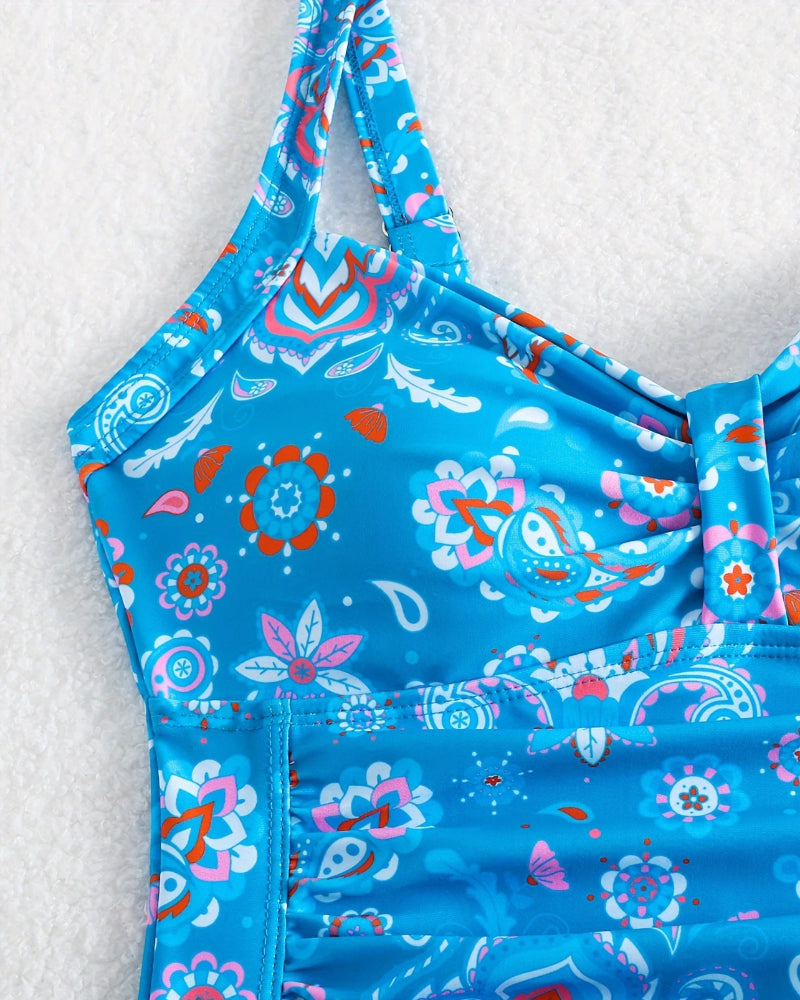 Strój Kąpielowy Kamizelka Plisowany Kwiatowy Jednoczęściowy