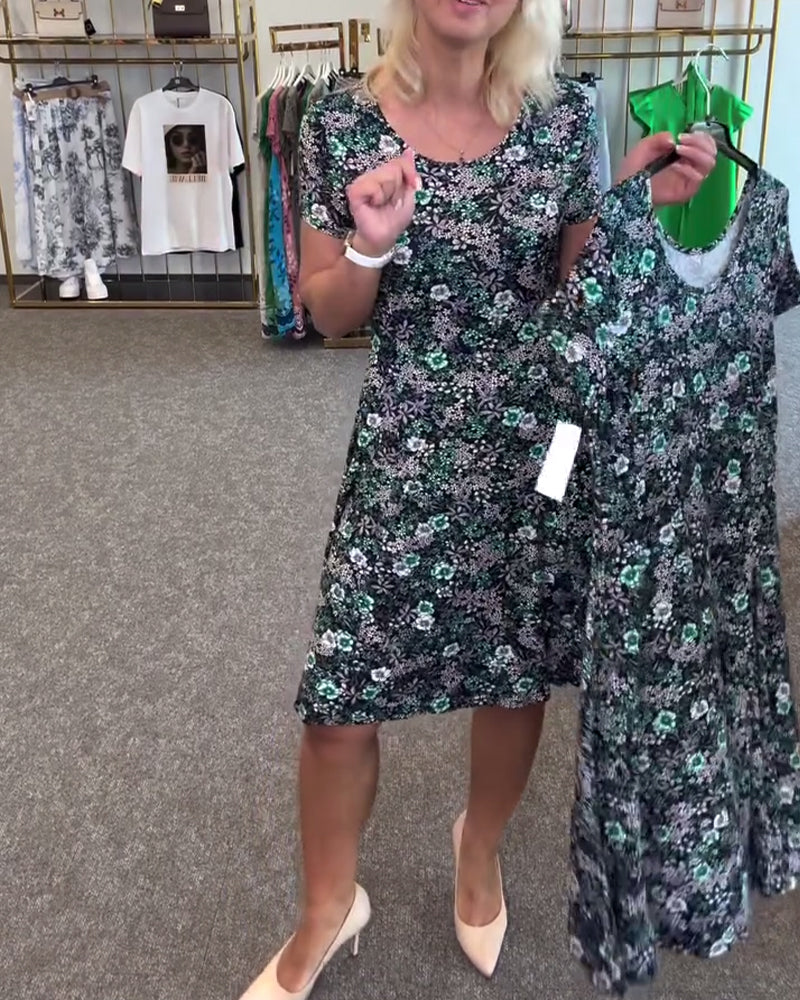 Sukienka Elegancka Wysmukła Talia Drukowana