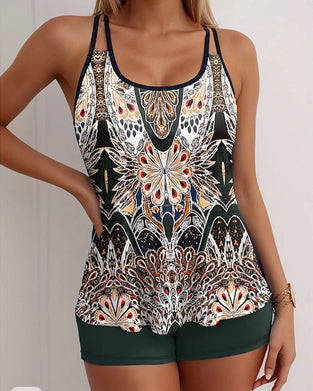 Strój Kąpielowy Zakrywający Ciało Nadruk Na Ramiączkach Dwuczęściowy