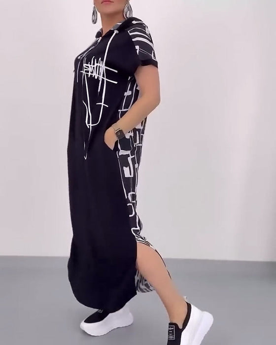 Sukienka Pół-zamek Luźna Kontrastowa